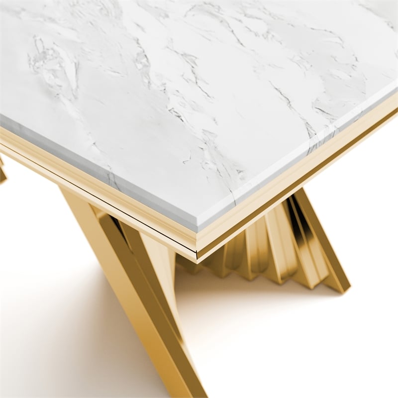 Furniture of America Odann Stainless Steel Dining Table in Gold and White