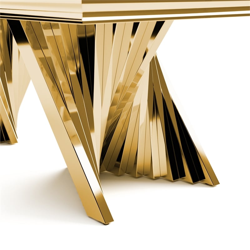 Furniture of America Odann Stainless Steel Dining Table in Gold and White