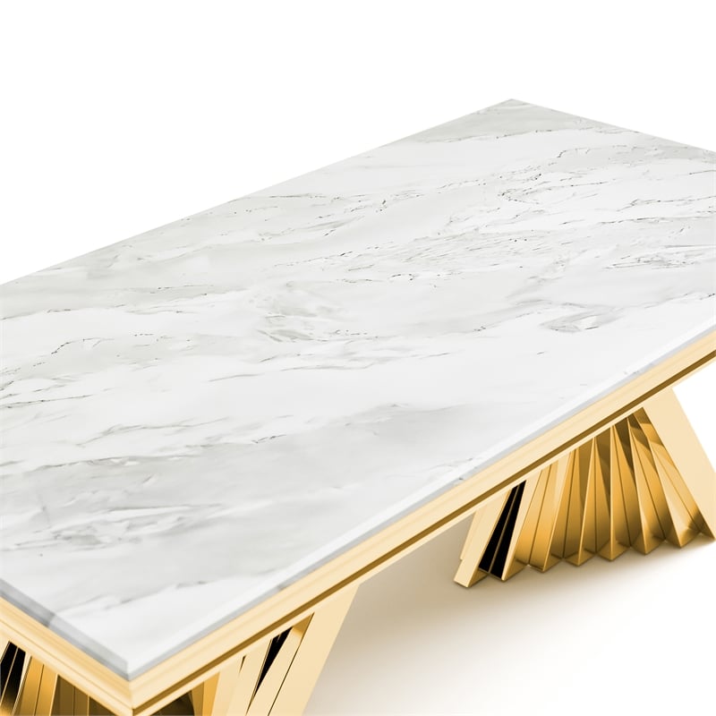 Furniture of America Odann Stainless Steel Dining Table in Gold and White