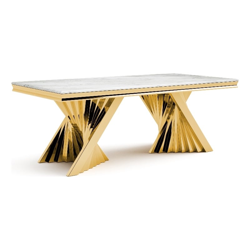 Furniture of America Odann Stainless Steel Dining Table in Gold and White