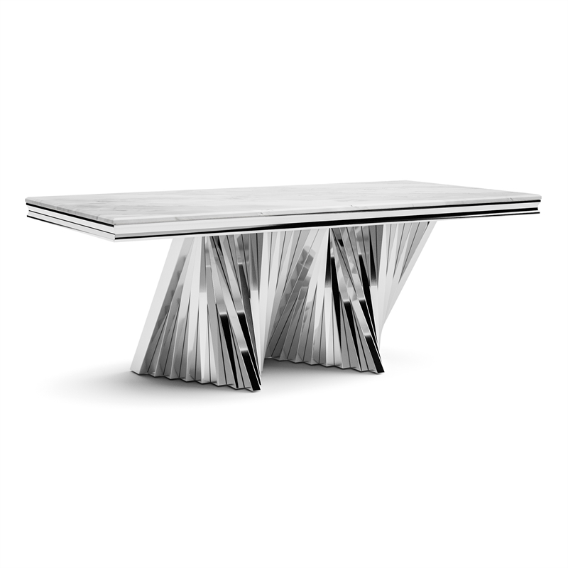 Furniture of America Odann Stainless Steel Dining Table in Chrome and White