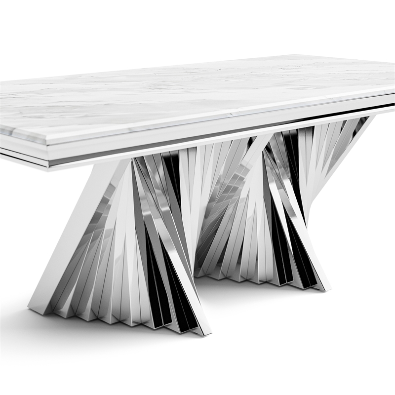 Furniture of America Odann Stainless Steel Dining Table in Chrome and White