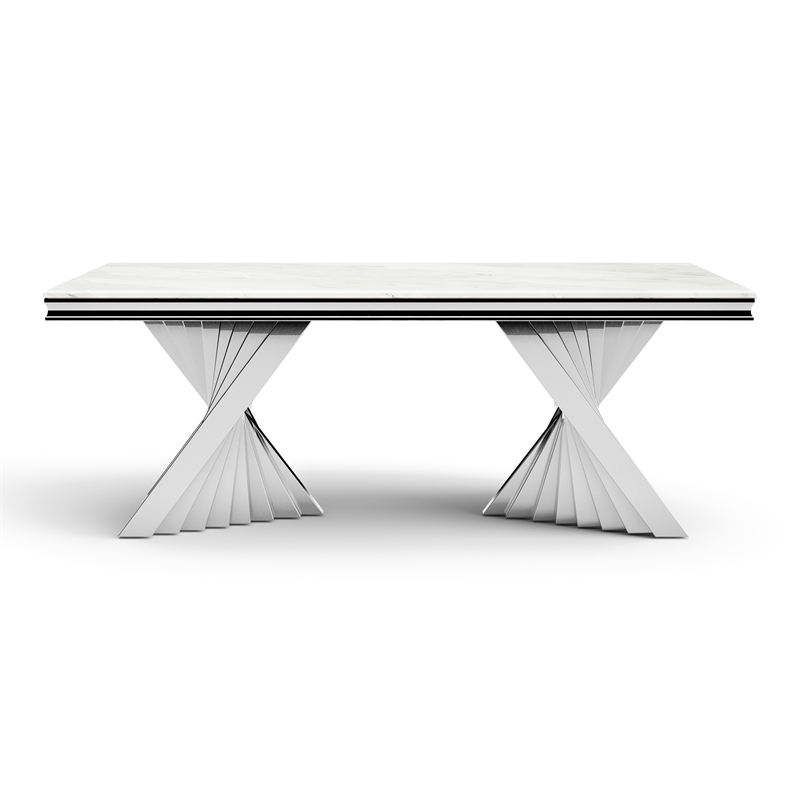 Furniture of America Odann Stainless Steel Dining Table in Chrome and White