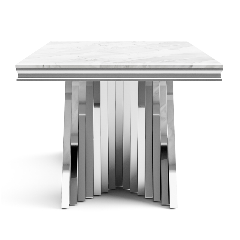 Furniture of America Odann Stainless Steel Dining Table in Chrome and White