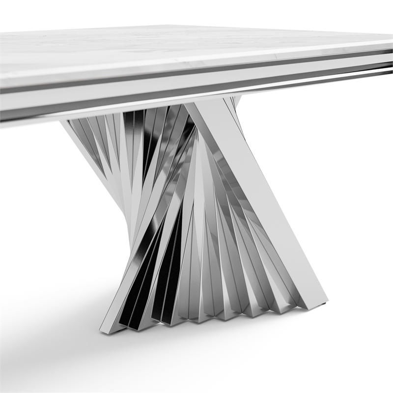 Furniture of America Odann Stainless Steel Dining Table in Chrome and White