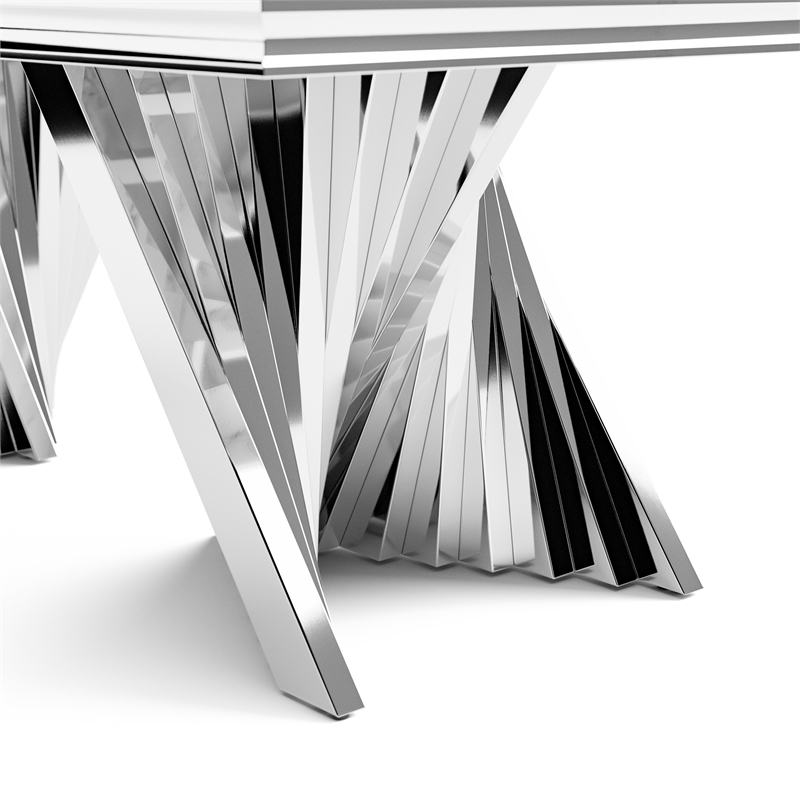 Furniture of America Odann Stainless Steel Dining Table in Chrome and White
