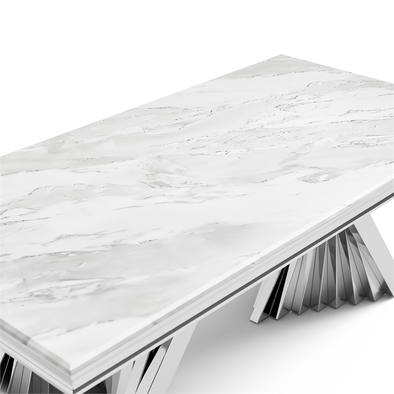 Furniture of America Odann Stainless Steel Dining Table in Chrome and White