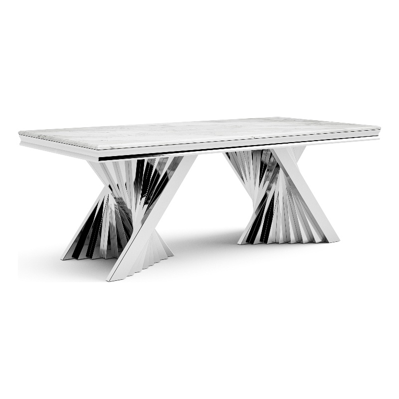 Furniture of America Odann Stainless Steel Dining Table in Chrome and White