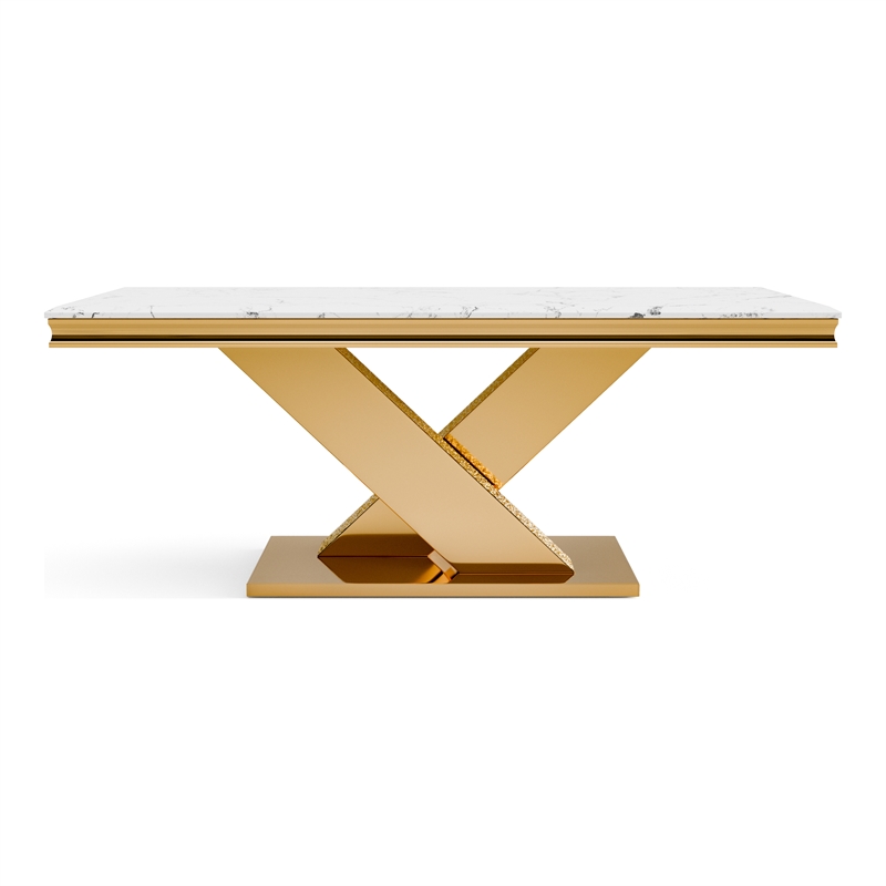 Furniture of America Sergy Stainless Steel Dining Table in Gold and White