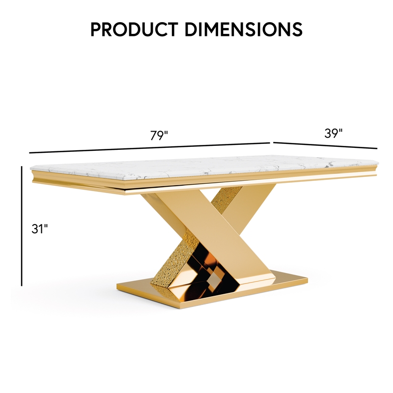 Furniture of America Sergy Stainless Steel Dining Table in Gold and White