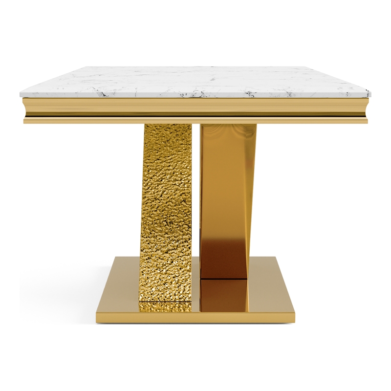 Furniture of America Sergy Stainless Steel Dining Table in Gold and White