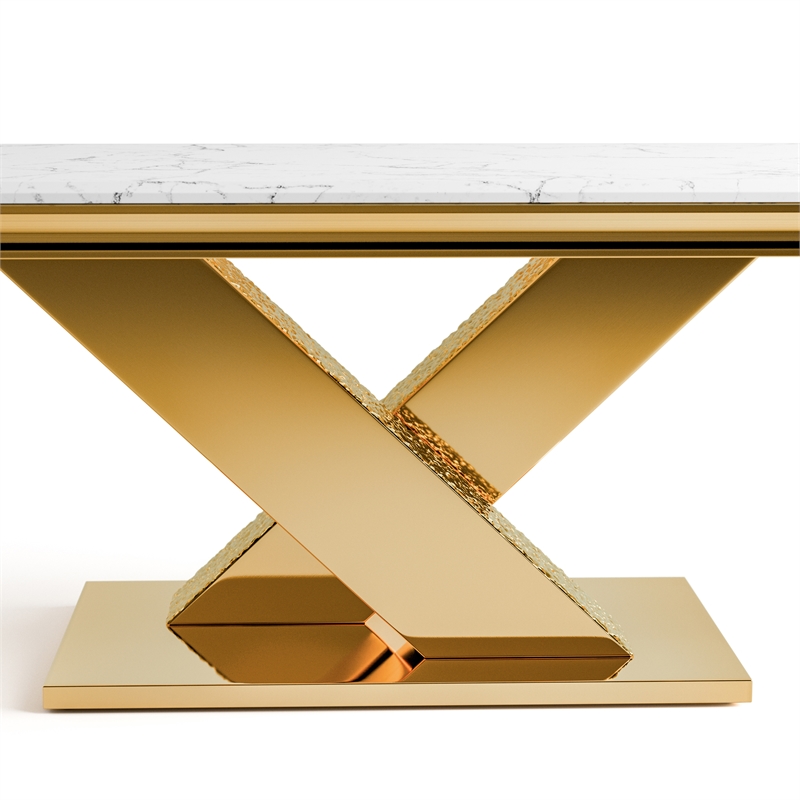 Furniture of America Sergy Stainless Steel Dining Table in Gold and White
