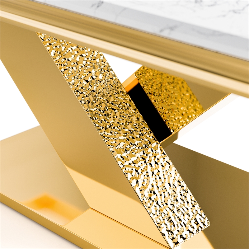 Furniture of America Sergy Stainless Steel Dining Table in Gold and White