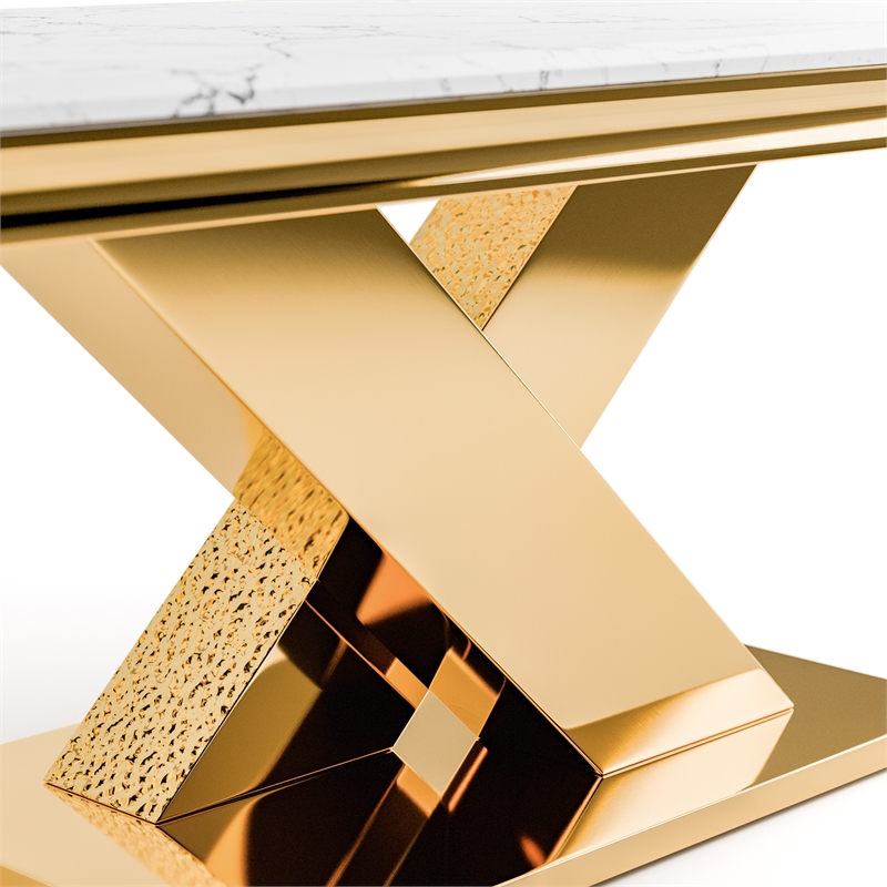 Furniture of America Sergy Stainless Steel Dining Table in Gold and White