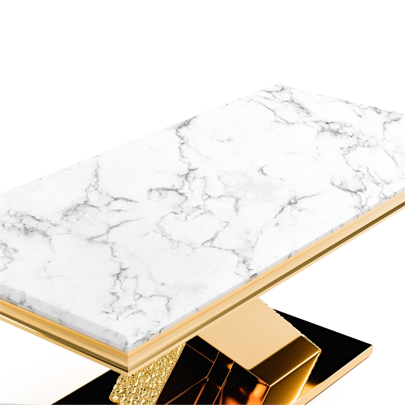 Furniture of America Sergy Stainless Steel Dining Table in Gold and White