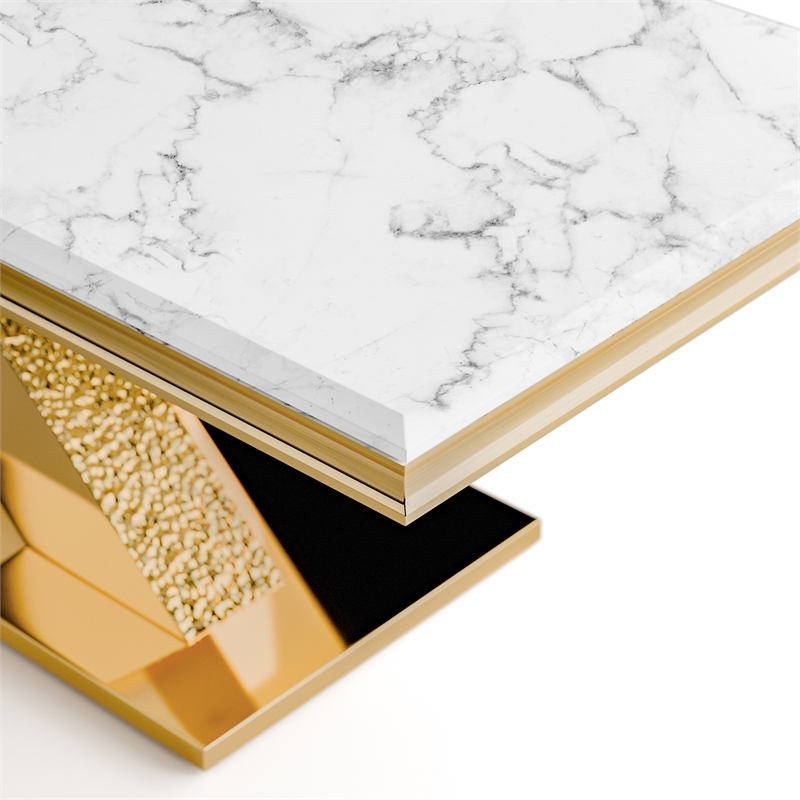 Furniture of America Sergy Stainless Steel Dining Table in Gold and White