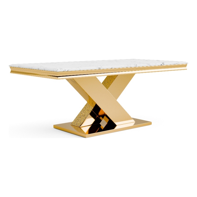 Furniture of America Sergy Stainless Steel Dining Table in Gold and White