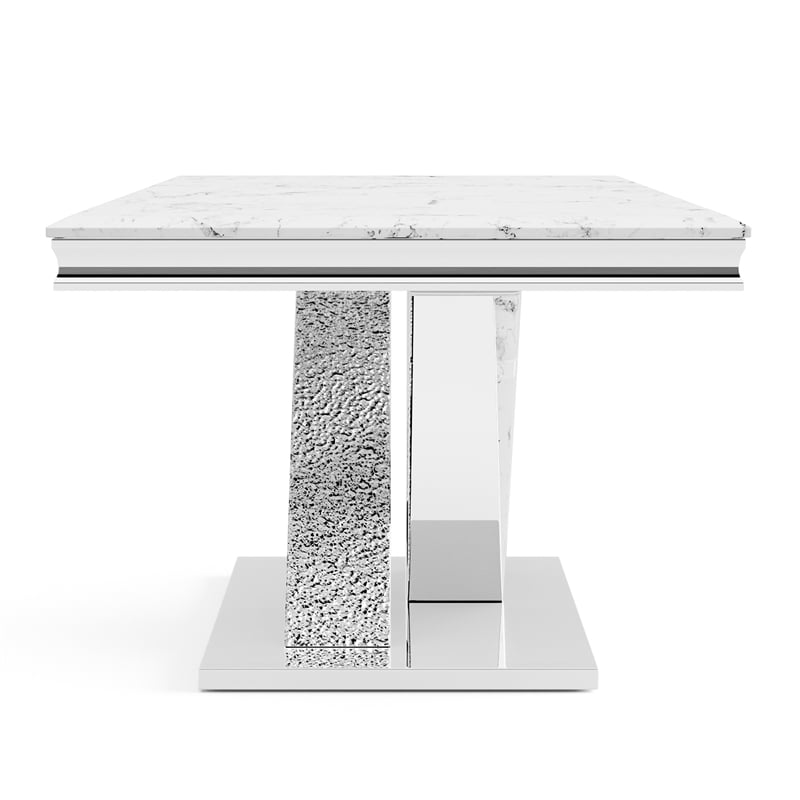 Furniture of America Sergy Stainless Steel Dining Table in Chrome and White