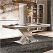 Furniture of America Sergy Stainless Steel Dining Table in Chrome and White