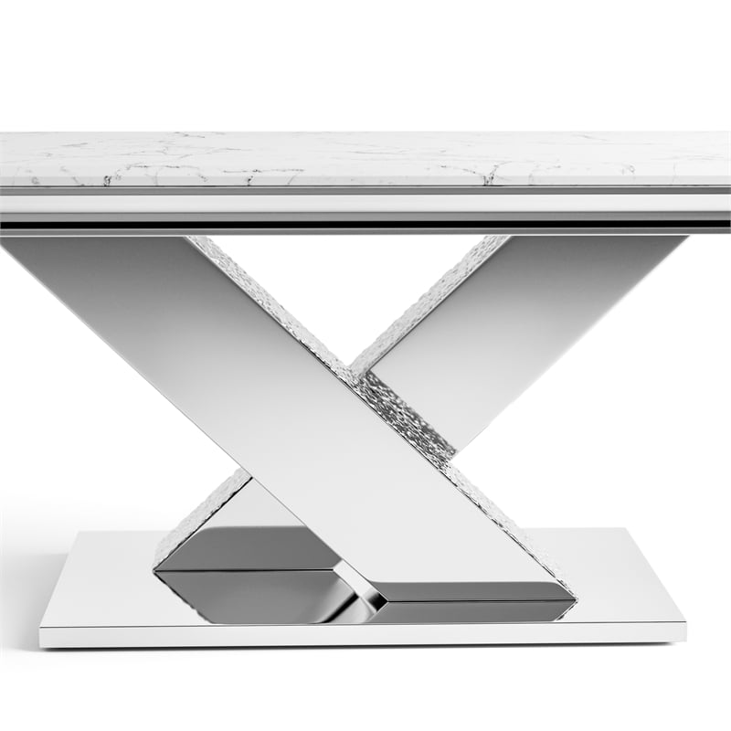 Furniture of America Sergy Stainless Steel Dining Table in Chrome and White