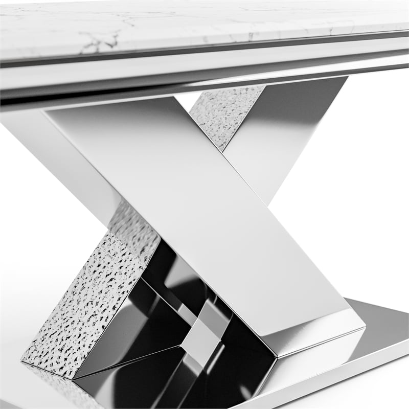 Furniture of America Sergy Stainless Steel Dining Table in Chrome and White