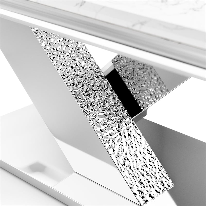 Furniture of America Sergy Stainless Steel Dining Table in Chrome and White