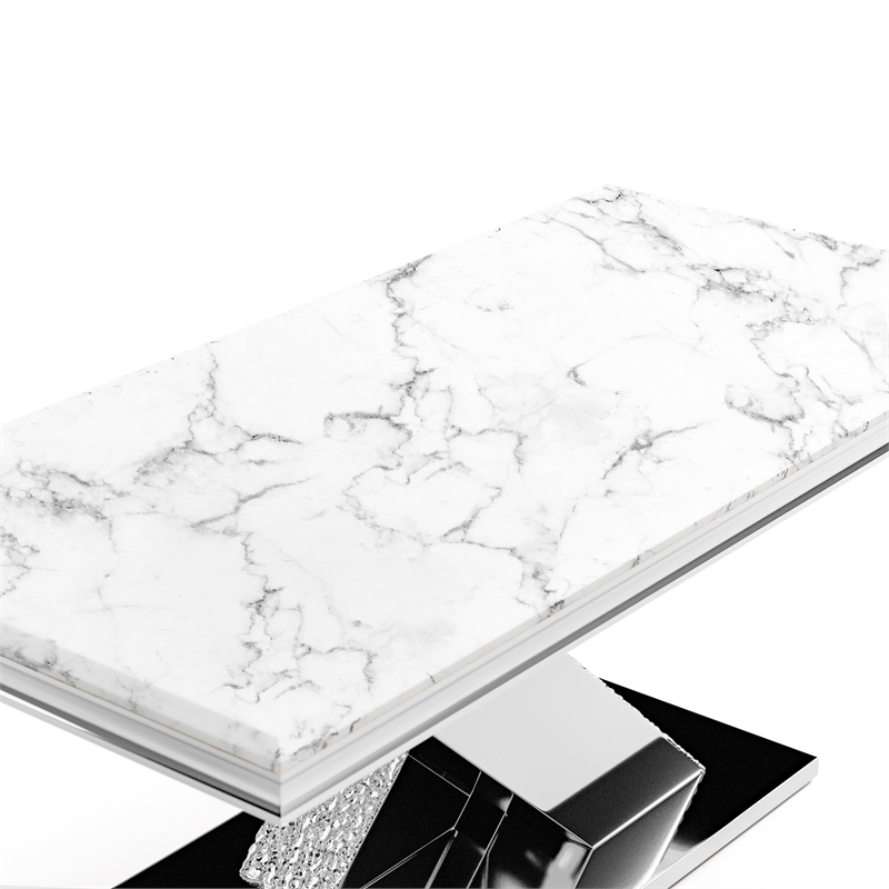 Furniture of America Sergy Stainless Steel Dining Table in Chrome and White