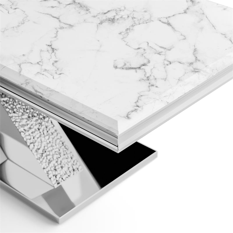 Furniture of America Sergy Stainless Steel Dining Table in Chrome and White