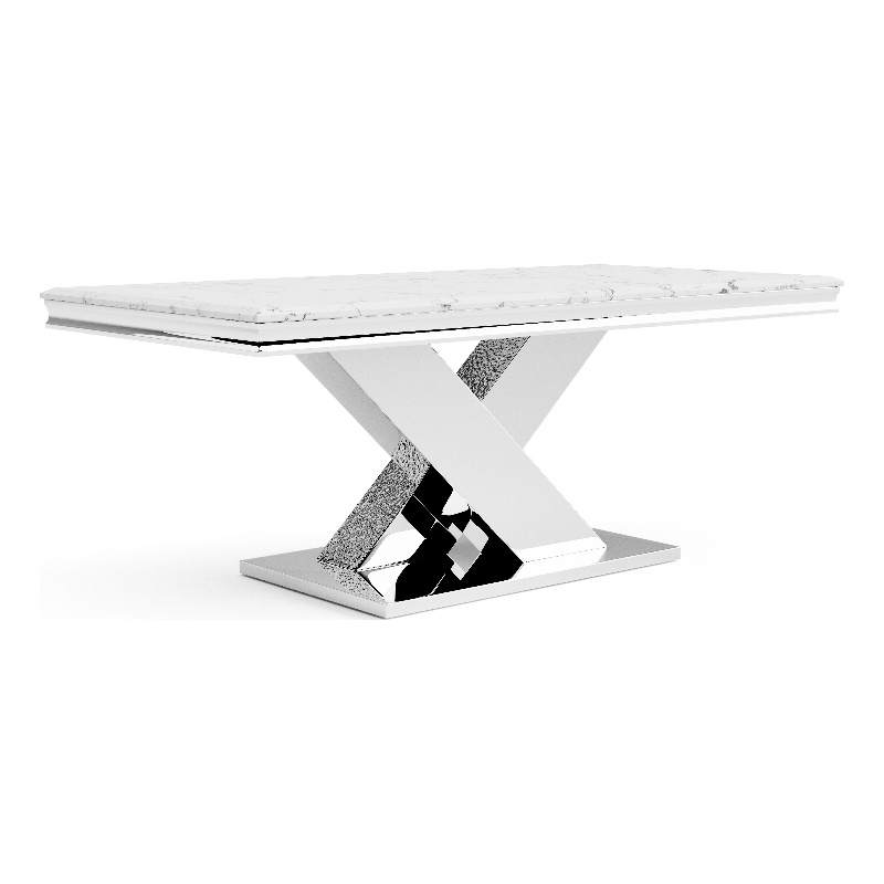 Furniture of America Sergy Stainless Steel Dining Table in Chrome and White