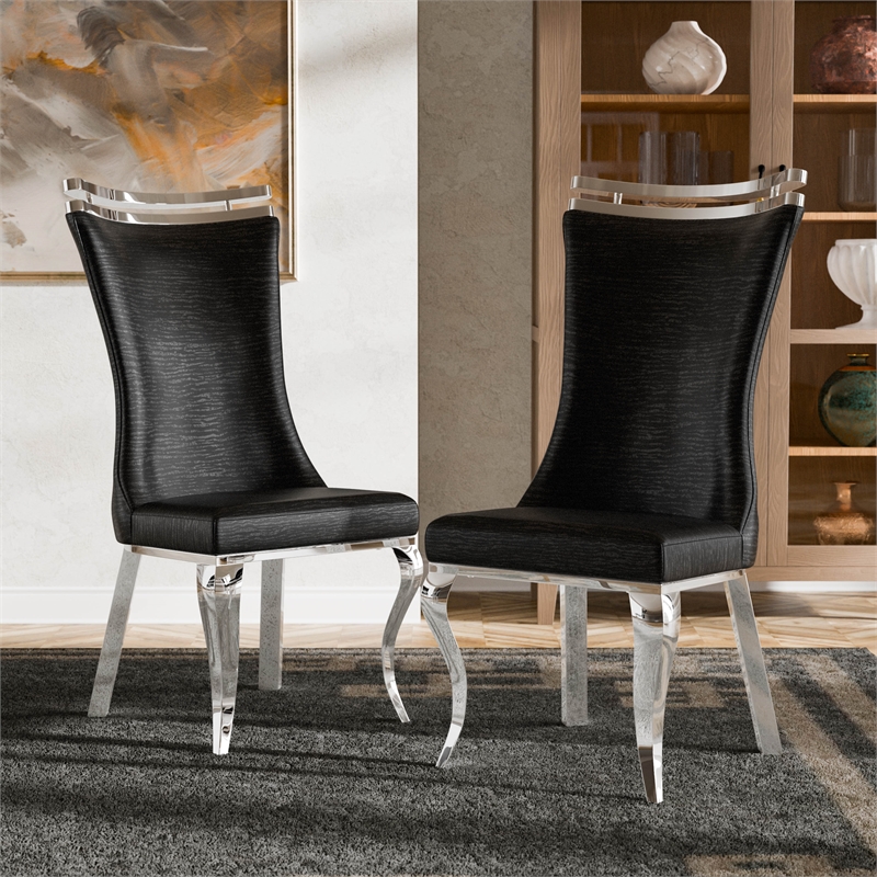 Furniture of America Obadia Faux Leather Side Chairs in Black (Set of 2)