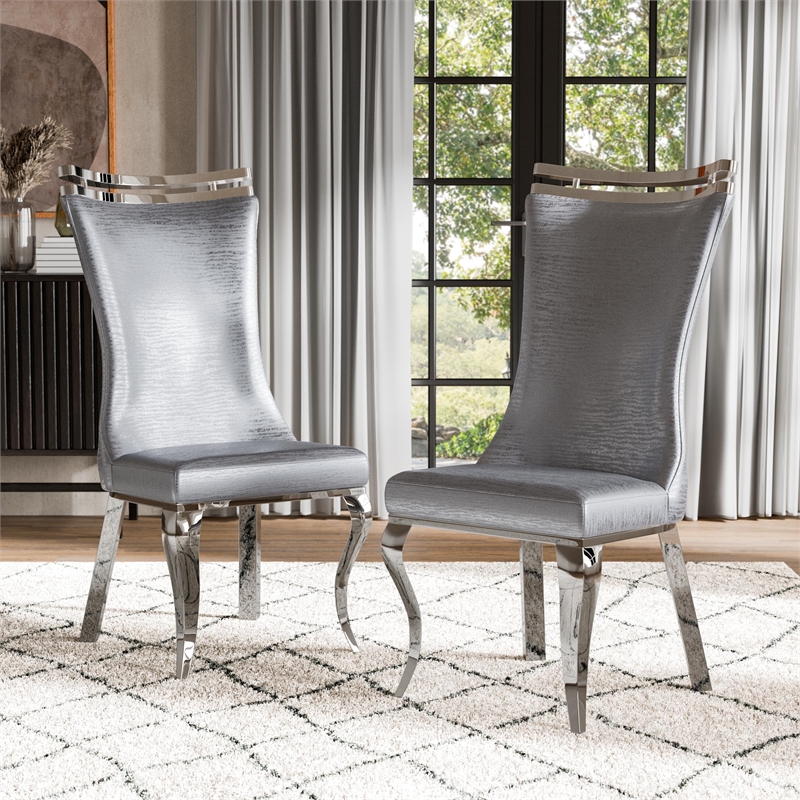 Furniture of America Obadia Faux Leather Side Chairs in Gray (Set of 2)