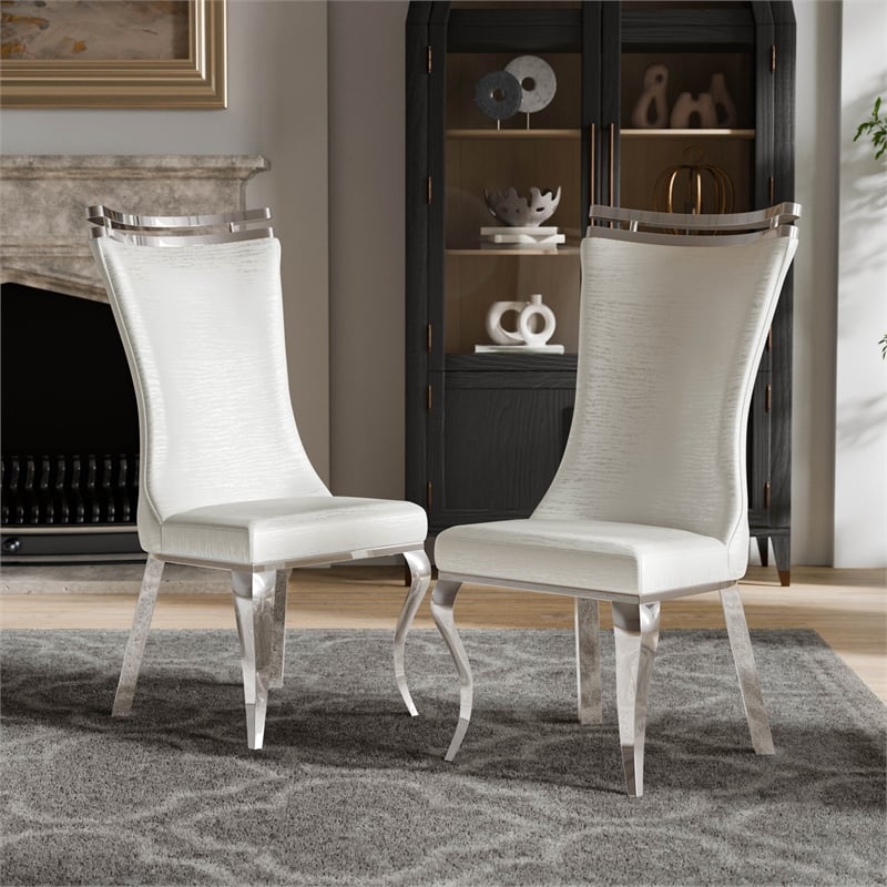 Furniture of America Obadia Faux Leather Side Chairs in White (Set of 2)