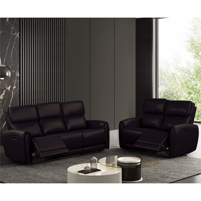 Furniture of America Alipark 2-Piece Faux Leather Power Sofa Set in Black