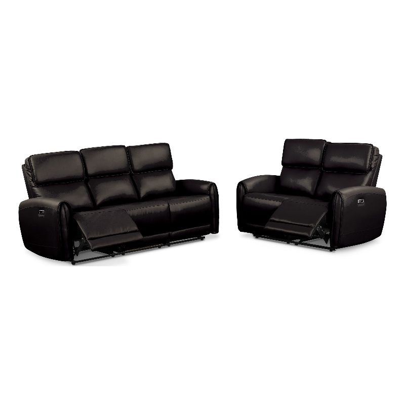 Furniture of America Alipark 2-Piece Faux Leather Power Sofa Set in Black
