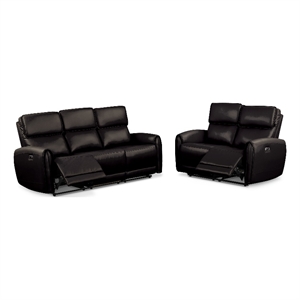 Furniture of America Alipark 2-Piece Faux Leather Power Sofa Set in Black