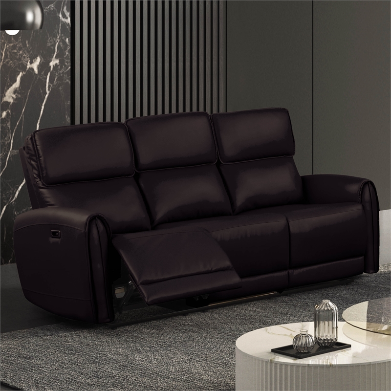 Furniture of America Alipark Faux Leather Power Sofa with USB Ports in Black