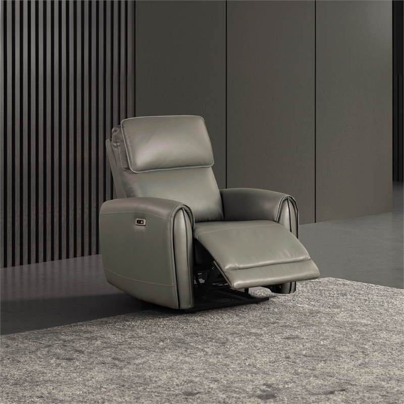 Furniture of America Alipark Faux Leather Power Recliner with USB Ports in Gray