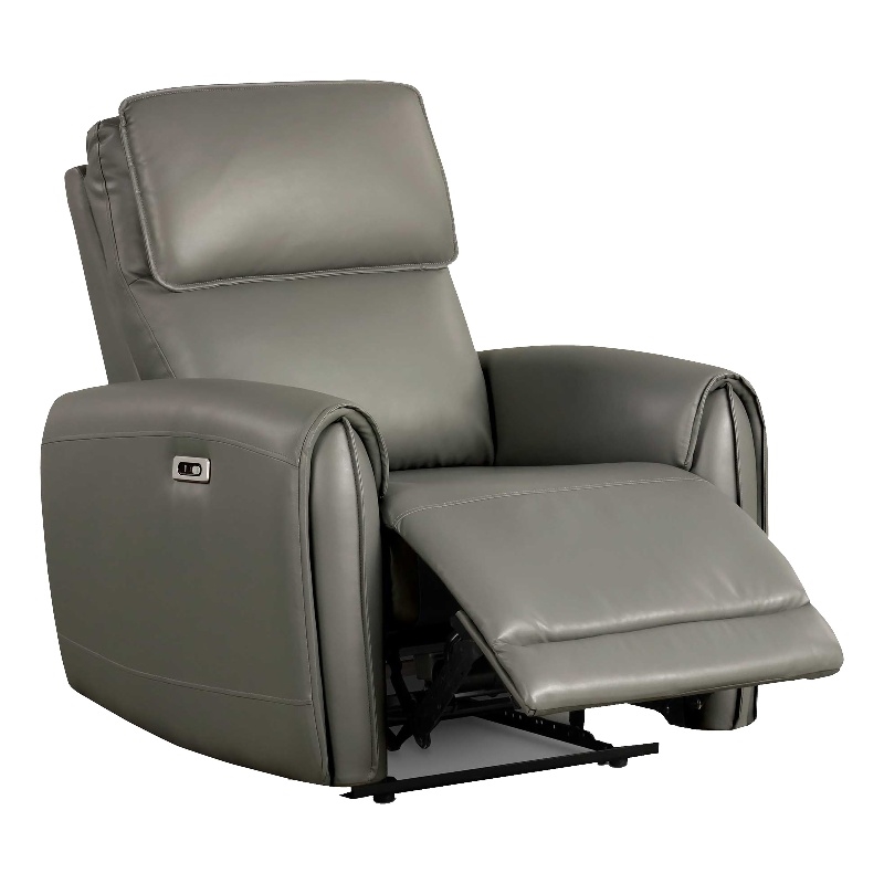 Furniture of America Alipark Faux Leather Power Recliner with USB Ports in Gray