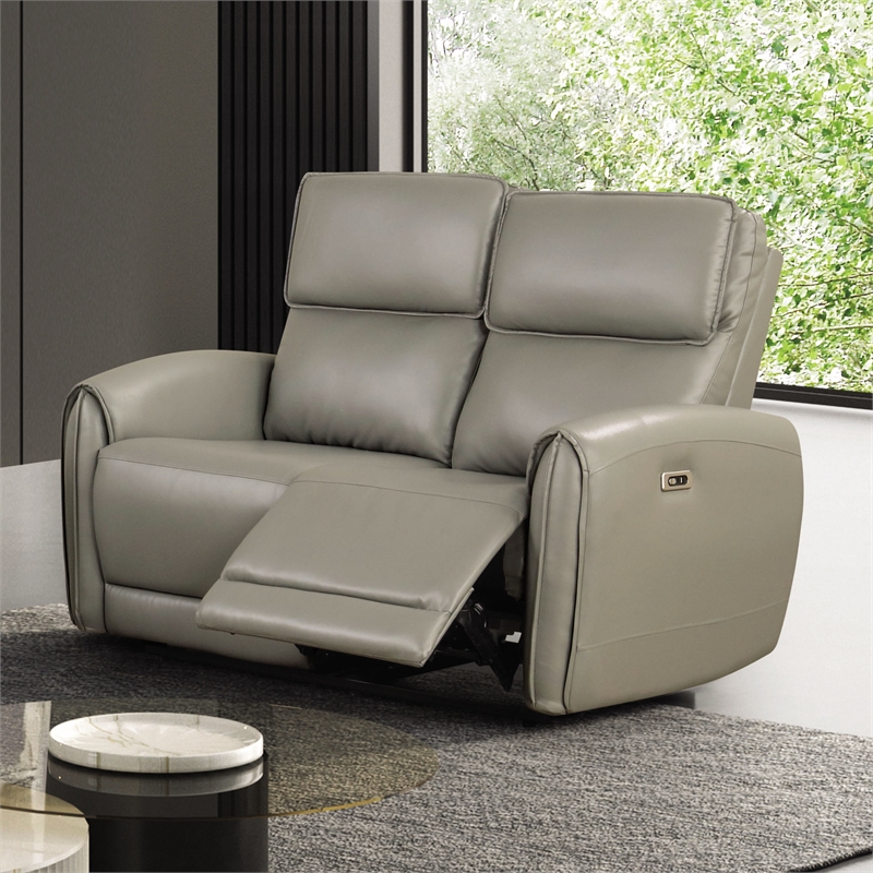 Furniture of America Alipark Faux Leather Power Loveseat with USB Ports in Gray