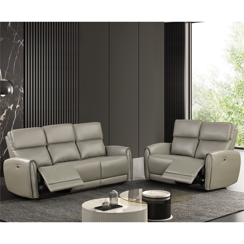 Furniture of America Alipark 2-Piece Faux Leather Power Sofa Set in Gray