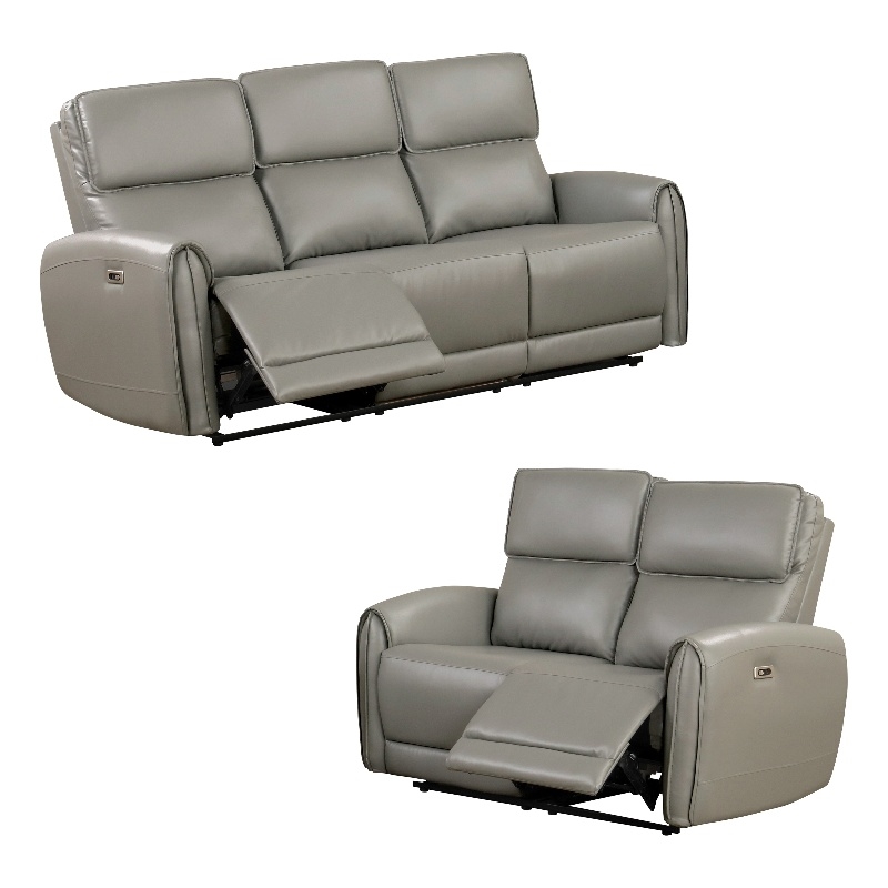 Furniture of America Alipark 2-Piece Faux Leather Power Sofa Set in Gray