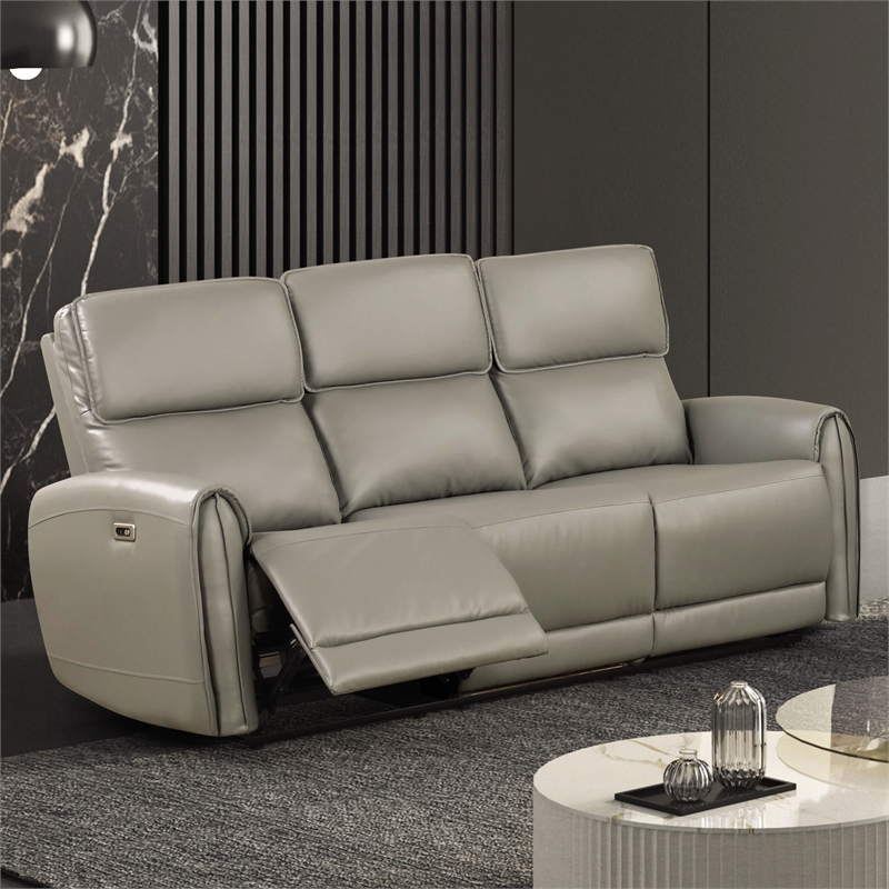 Furniture of America Alipark Faux Leather Power Sofa with USB Ports in Gray