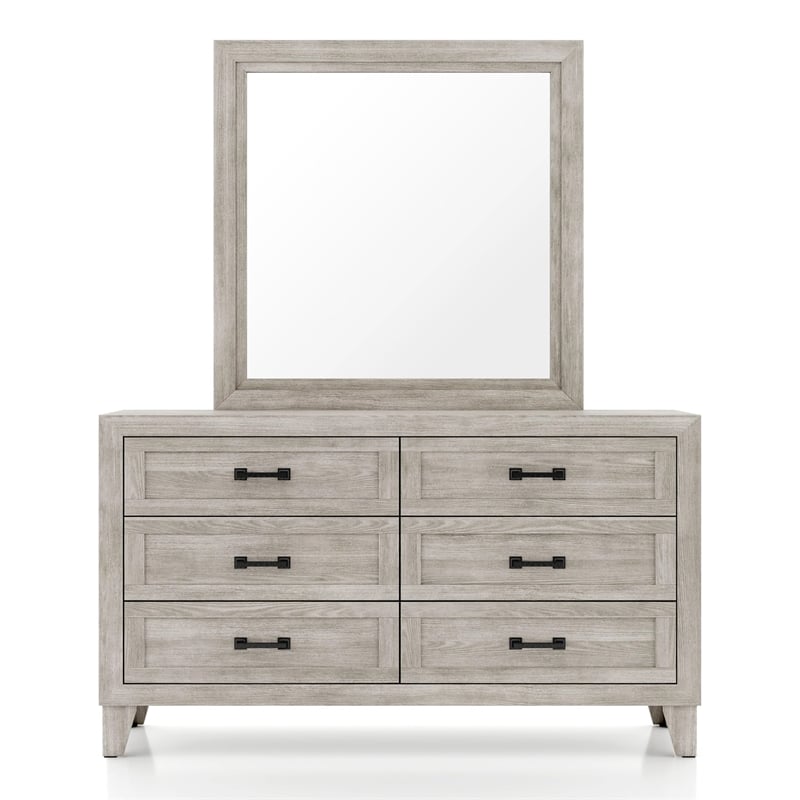 FOA Junile 2-Piece 6-Drawer Wood Dresser and Mirror Set in Washed White