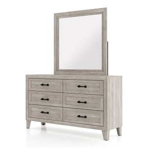FOA Junile 2-Piece 6-Drawer Wood Dresser and Mirror Set in Washed White