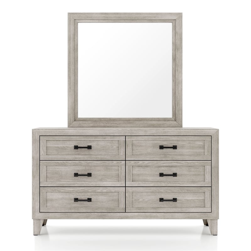 FOA Junile 2-Piece 6-Drawer Wood Dresser and Mirror Set in Washed White