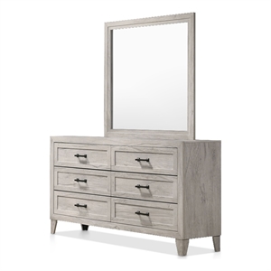 foa junile 2-piece 6-drawer wood dresser and mirror set in washed white
