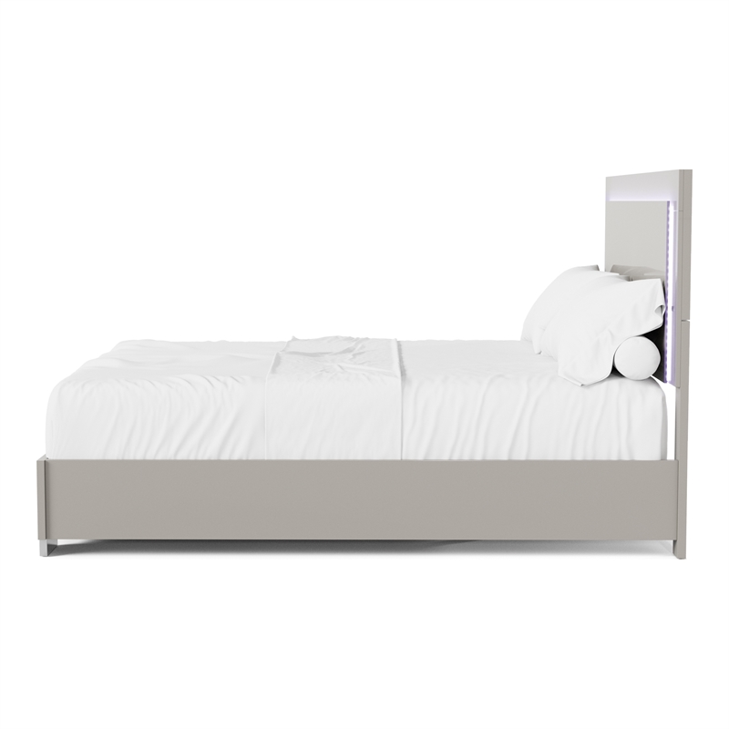 Furniture of America Ventrack LED Light Wood Eastern King Bed in Light Taupe