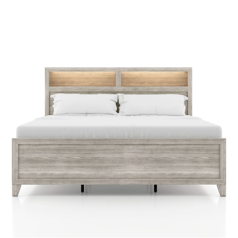 Furniture of America Junile Touch Light Wood Queen Bed in Washed White