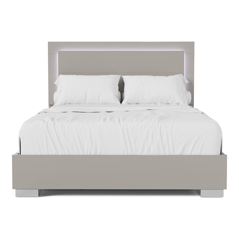 Furniture of America Ventrack LED Light Wood Queen Bed in Light Taupe