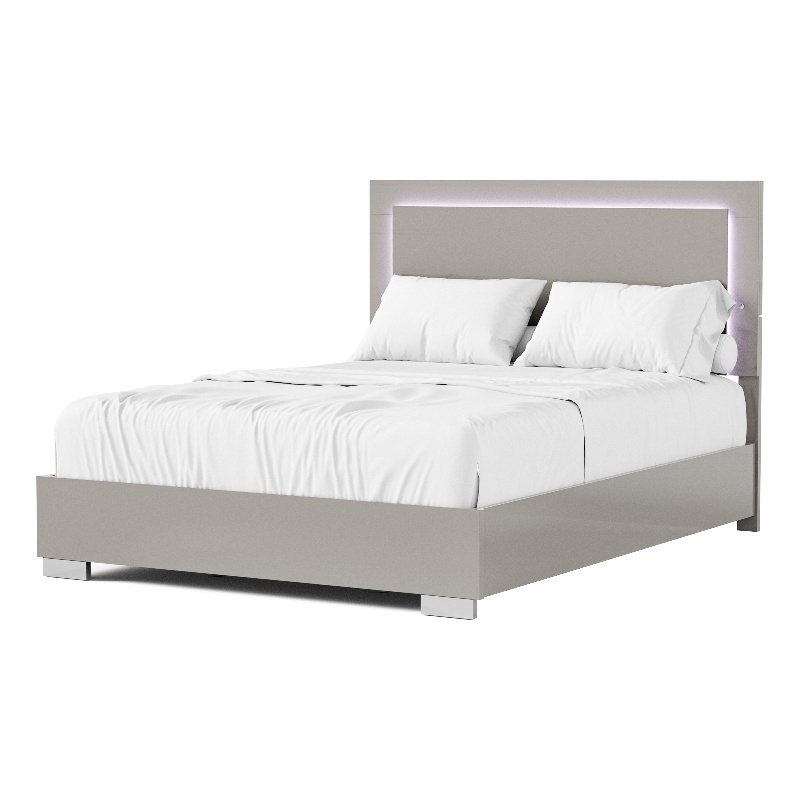 Furniture of America Ventrack LED Light Wood Queen Bed in Light Taupe